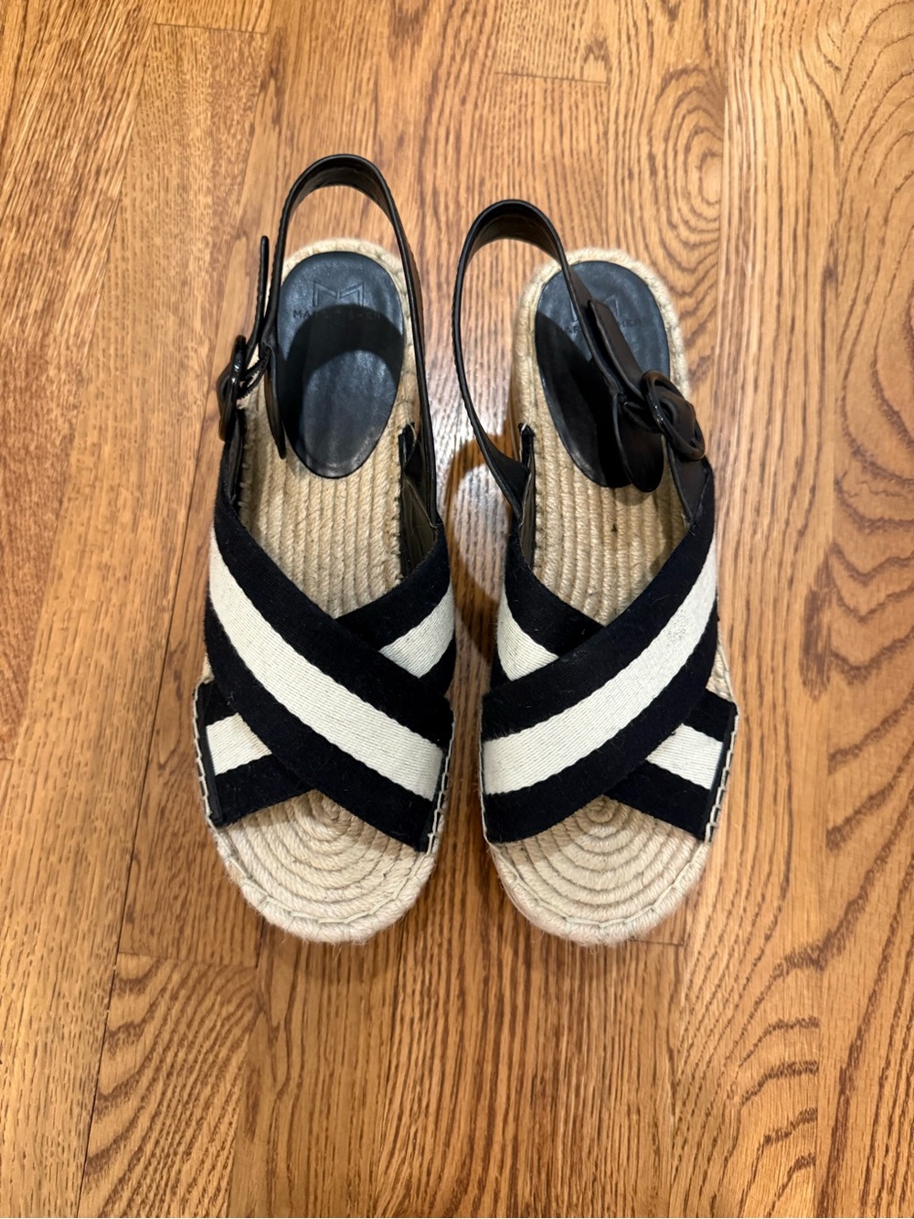 Marc Jacobs Black and Cream Crisscross Espadrille Wedge Sandals
